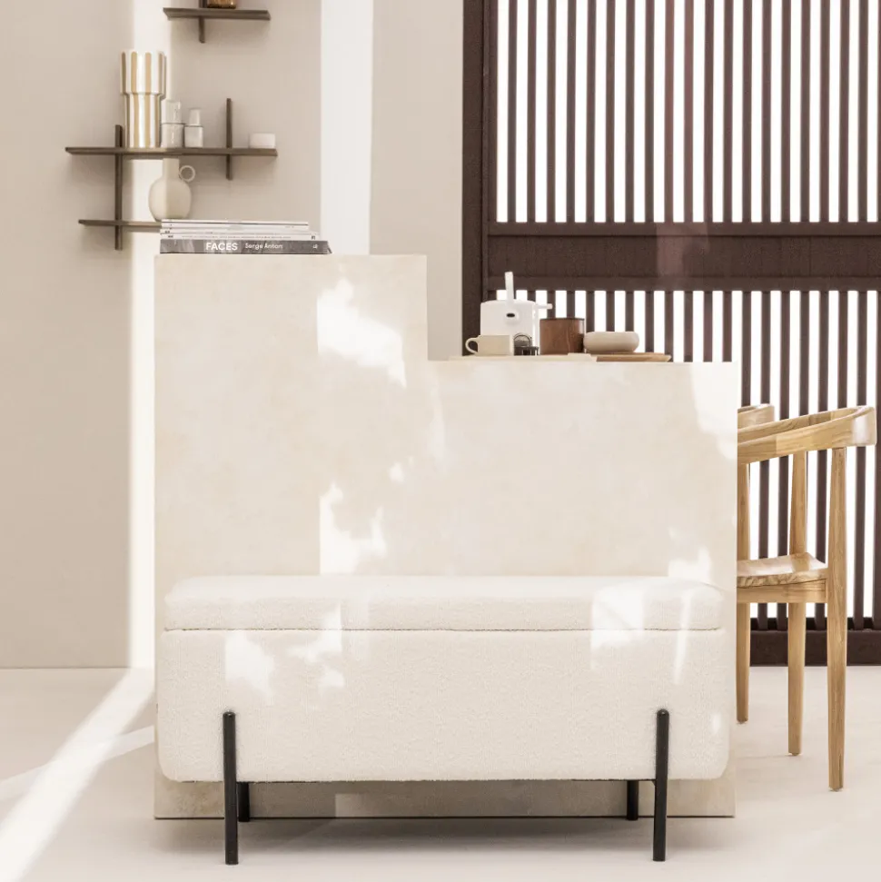 KOS Banc coffre en tissu bouclette et métal L100cm