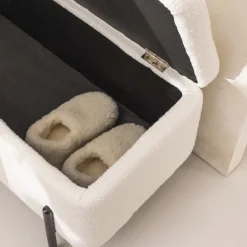 KOS Banc coffre en tissu bouclette et métal L100cm
