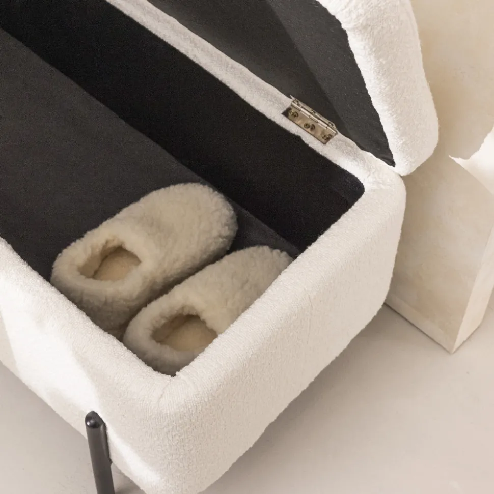 KOS Banc coffre en tissu bouclette et métal L100cm