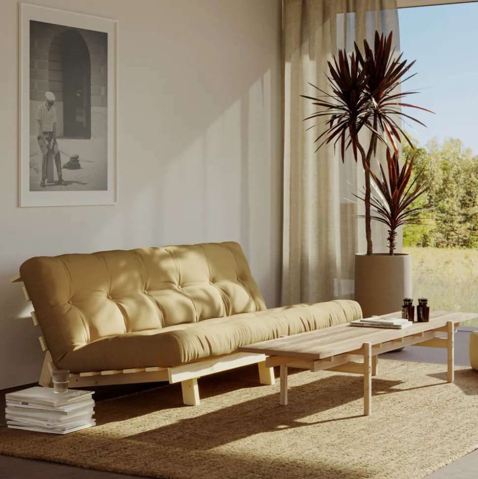 LEAN Canapé convertible en bois naturel et tissu