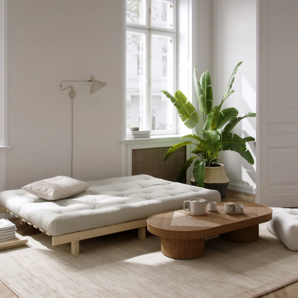 LEAN Canapé convertible en bois naturel et tissu