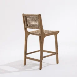 LEXIA Lot de 2 tabourets de bar intérieur/extérieur en bois d'acacia et résine tressée H76cm