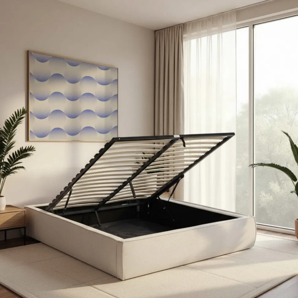 LIBERIO Lit coffre en tissu 140x190cm