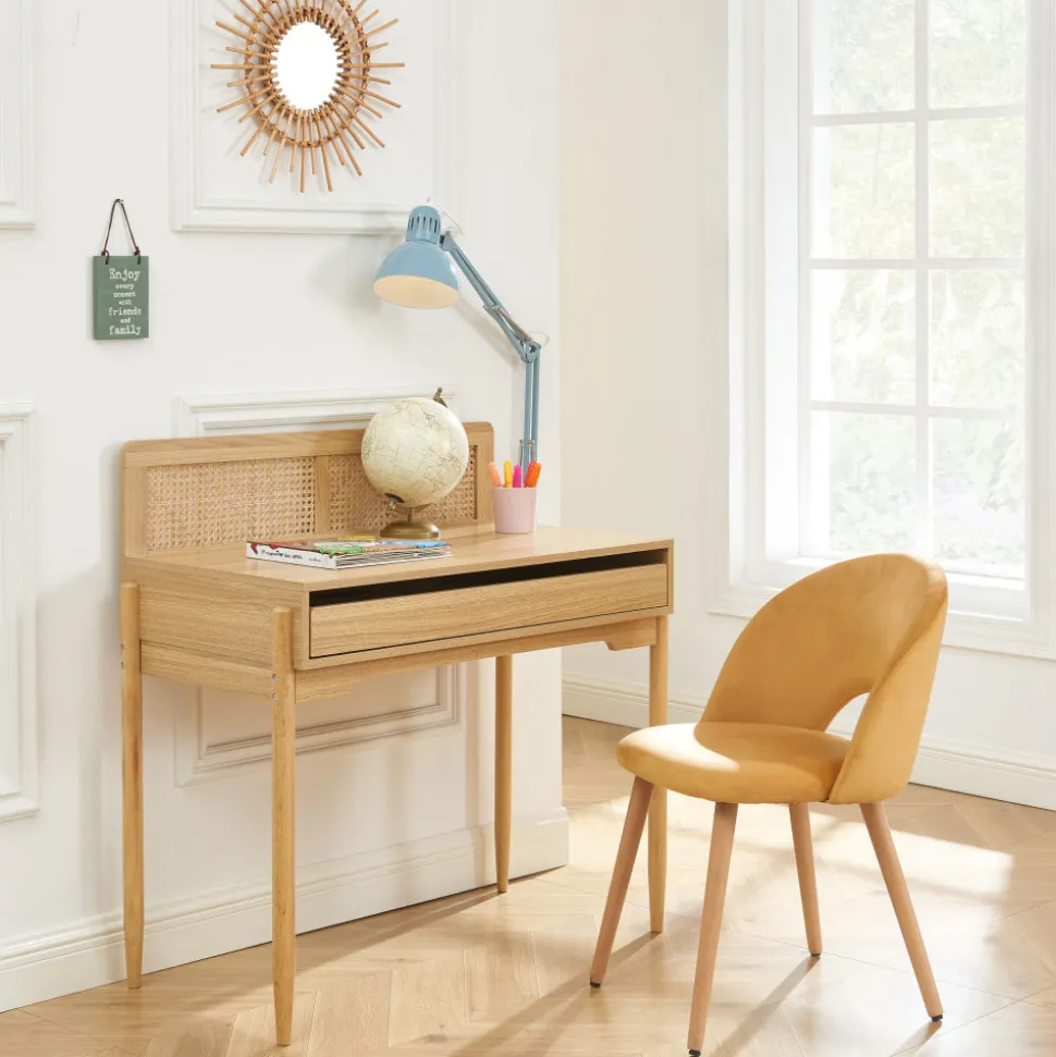 LILOU Bureau enfant 1 tiroir en bois et cannage H95cm