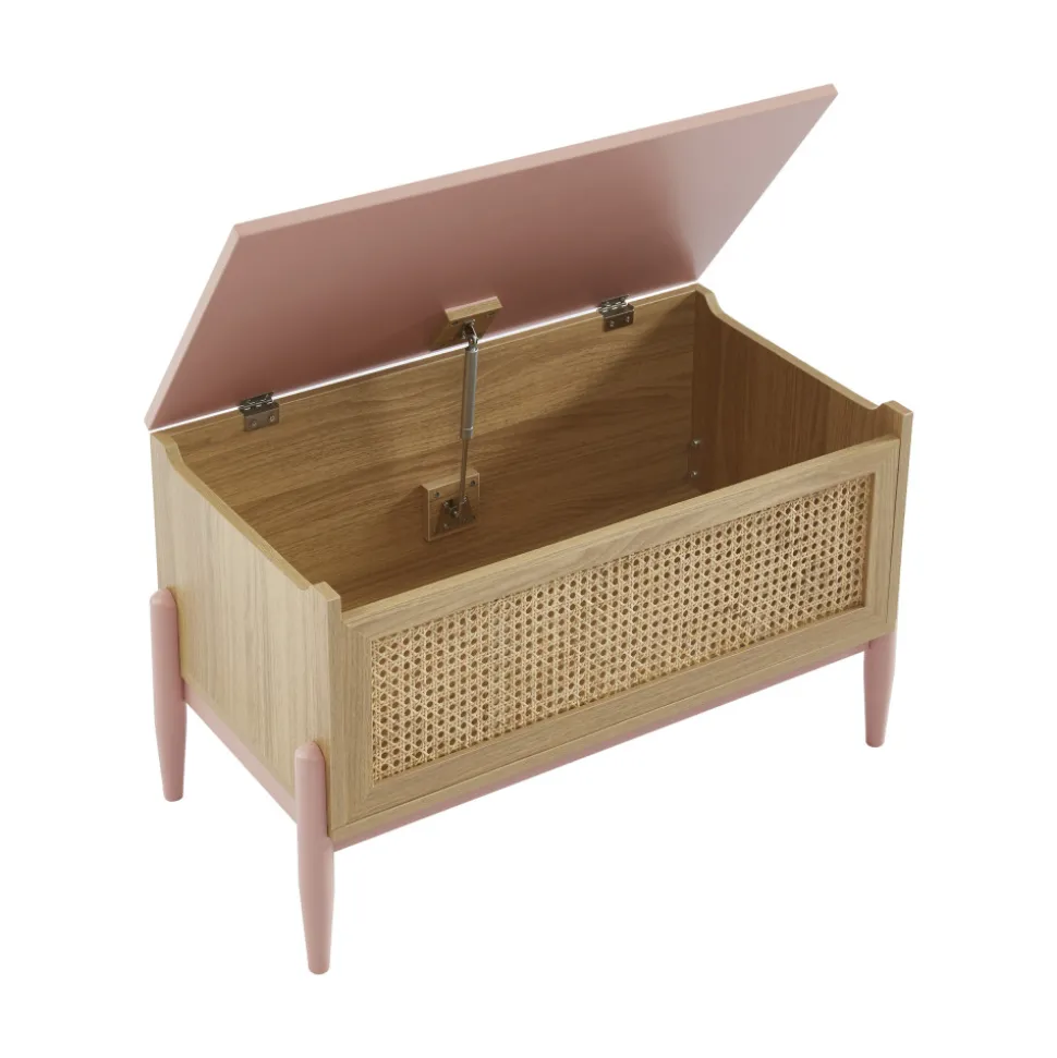 LILOU Coffre de rangement enfant en bois et cannage L74cm