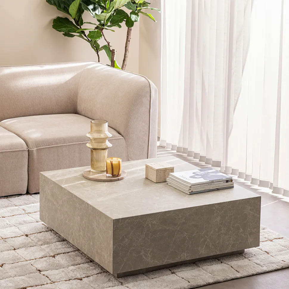 LIPANI Table basse carrée effet marbre 90x90cm