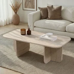 LISON Table basse rectangulaire effet travertin 120x60cm