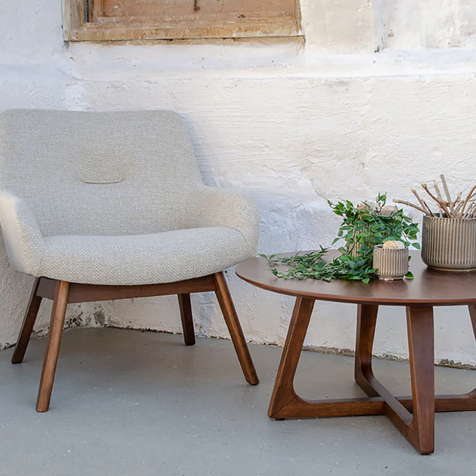 LONDON Fauteuil en tissu et pieds en bois naturel