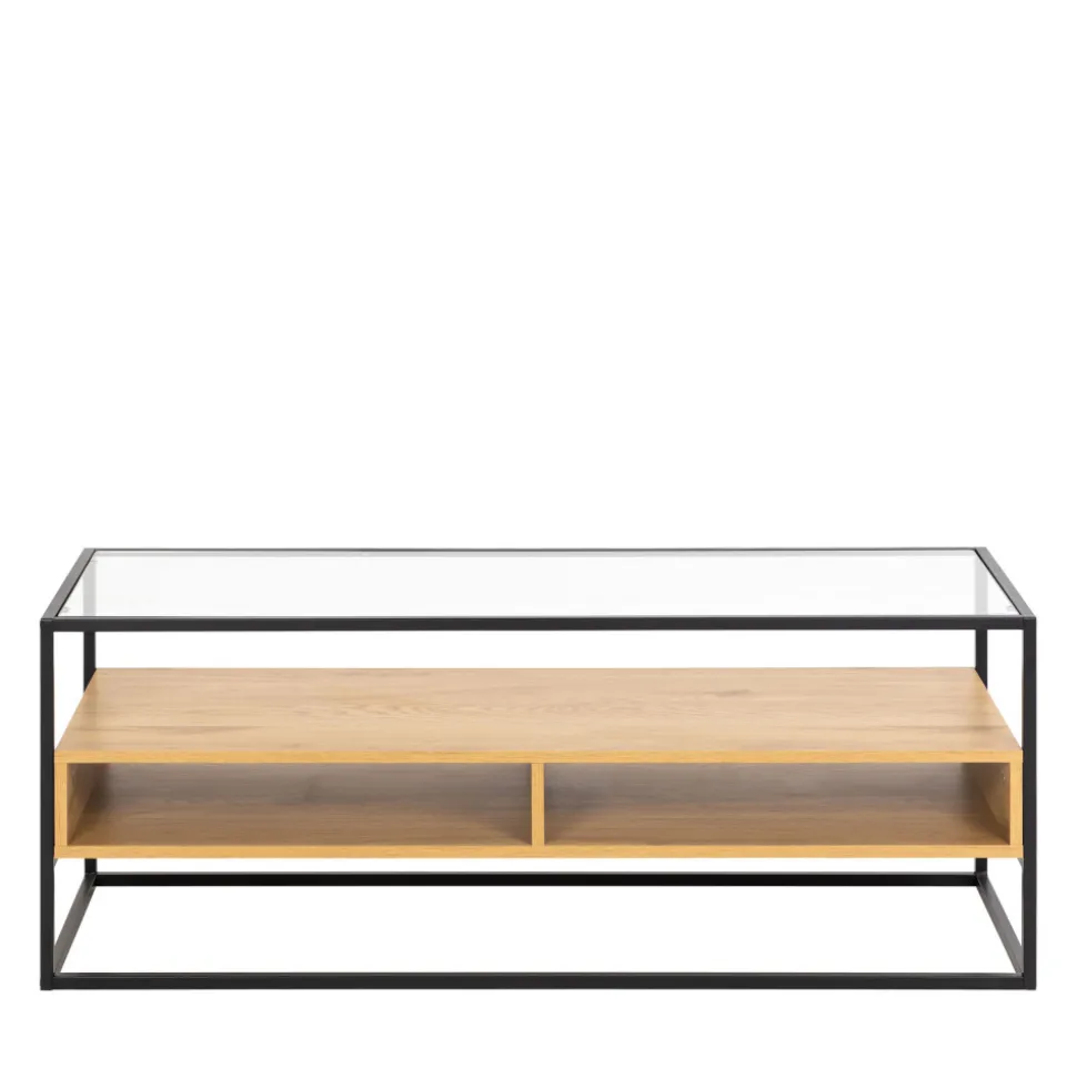 LUMA Meuble TV en verre, bois et métal L120cm