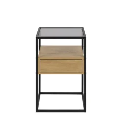 LUMA Table de chevet 1 tiroir en verre, bois et métal