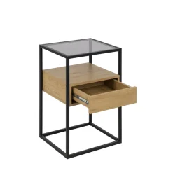LUMA Table de chevet 1 tiroir en verre, bois et métal