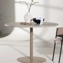 LYCKE Table à manger 4 personnes ronde en effet marbre et métal