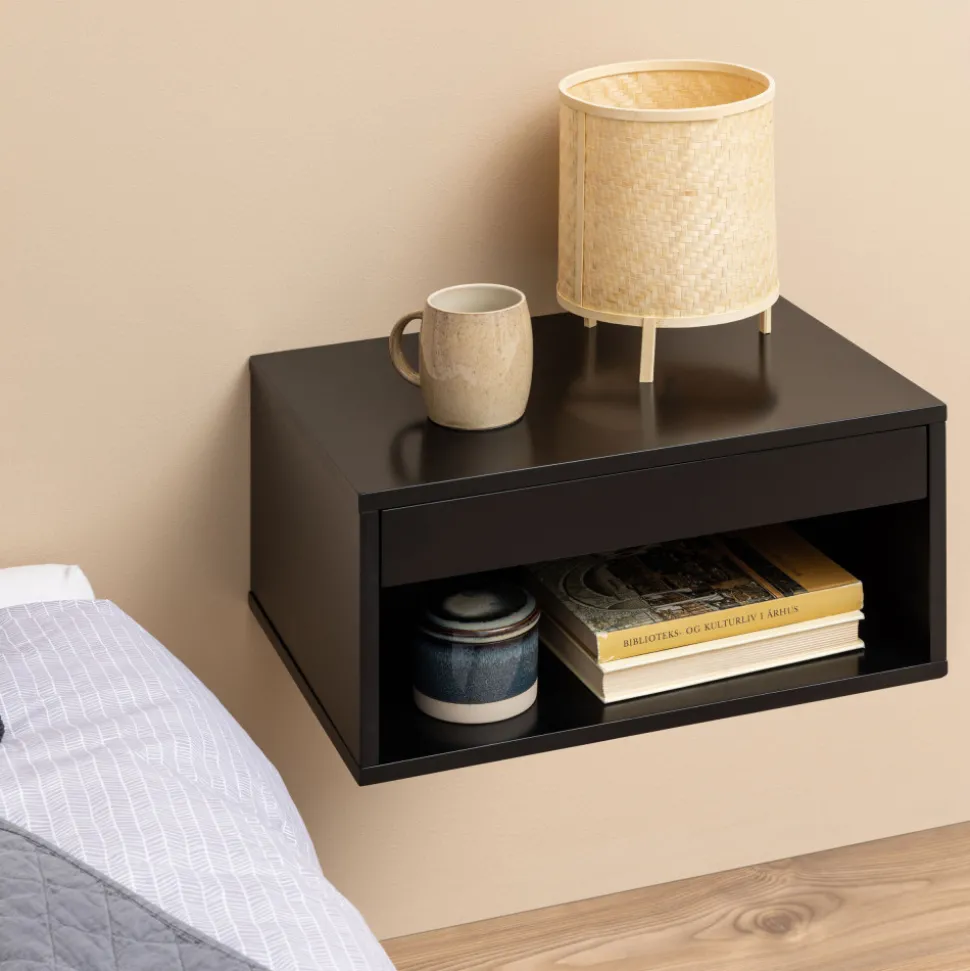 MANO Table de chevet murale 1 niche, 1 tiroir en bois