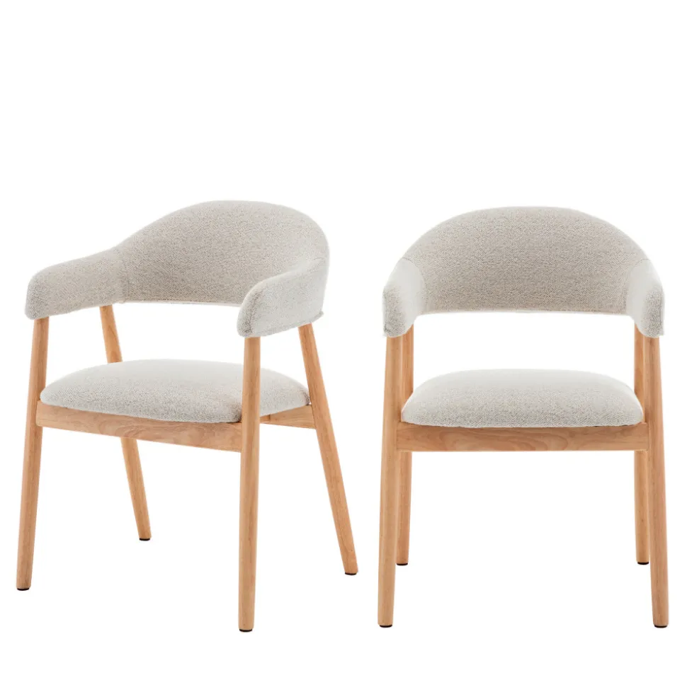 MARINA Lot de 2 fauteuils de table en tissu bouclette et bois