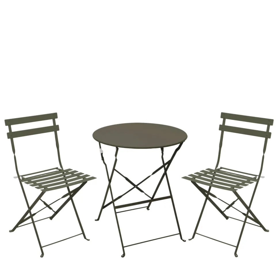 MARSEILLE Ensemble table de jardin pliante ronde bistrot et 2 chaises en métal