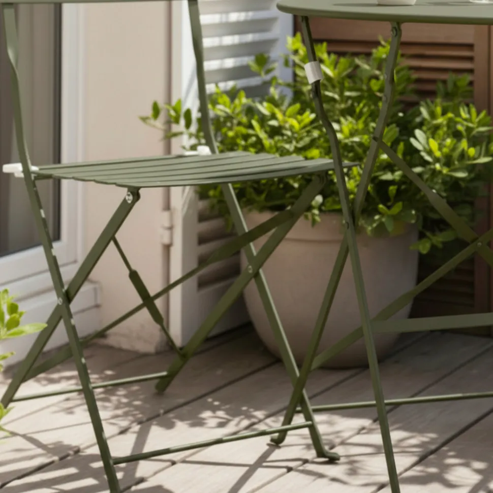 MARSEILLE Ensemble table de jardin pliante ronde bistrot et 2 chaises en métal