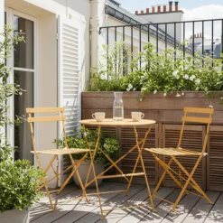 MARSEILLE Ensemble table de jardin pliante ronde bistrot et 2 chaises en métal