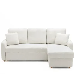 MATERA Canapé d'angle réversible convertible 3 places en tissu bouclette avec coffre
