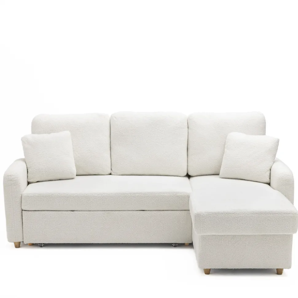 MATERA Canapé d'angle réversible convertible 3 places en tissu bouclette avec coffre