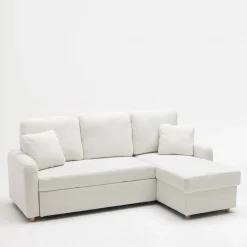 MATERA Canapé d'angle réversible convertible 3 places en tissu bouclette avec coffre