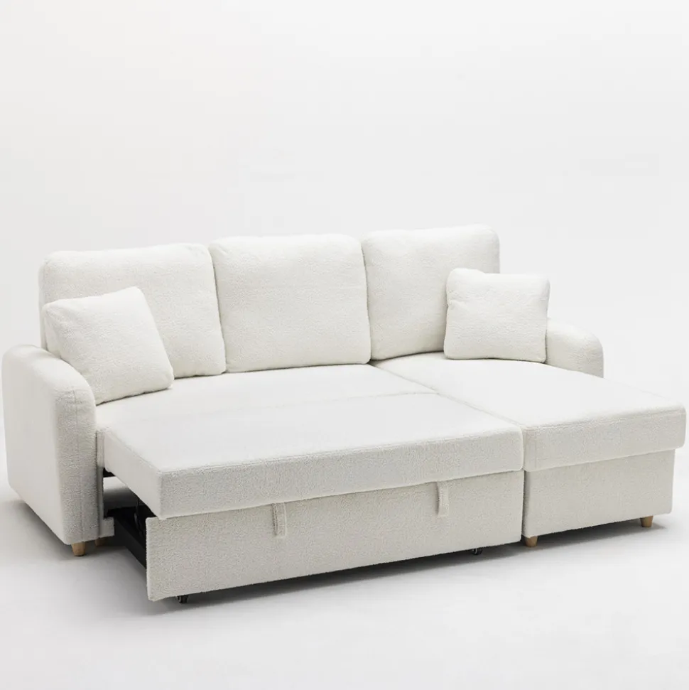 MATERA Canapé d'angle réversible convertible 3 places en tissu bouclette avec coffre