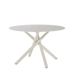 MATTHEO Table à manger 4 personnes ronde effet travertin et métal ø120cm