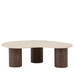 MEGG Table basse organique effet travertin et bois 130x78cm