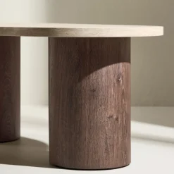MEGG Table basse organique effet travertin et bois 130x78cm