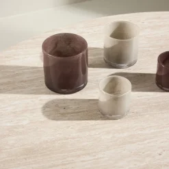 MEGG Table basse organique effet travertin et bois 130x78cm