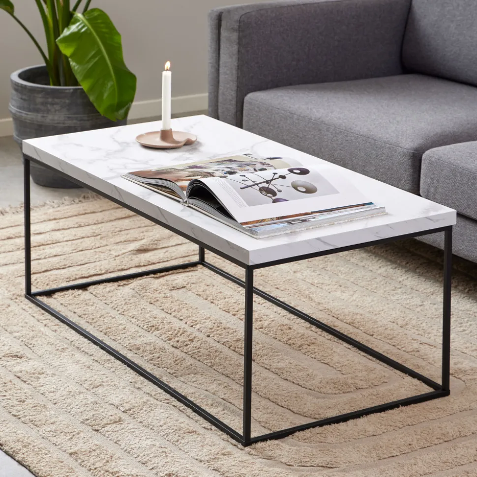 MIXO Table basse en effet marbre et métal 110x55cm