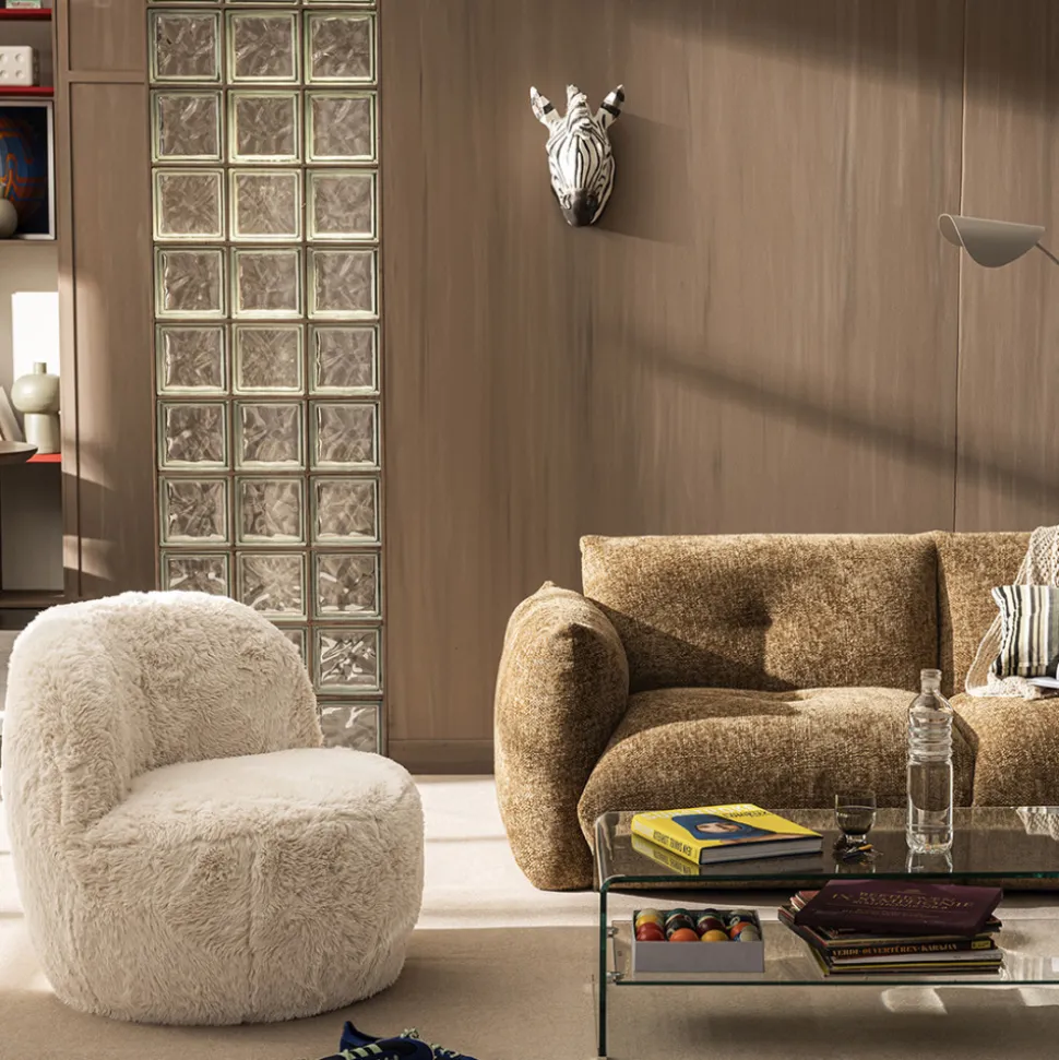 MO Fauteuil rond en fausse fourrure