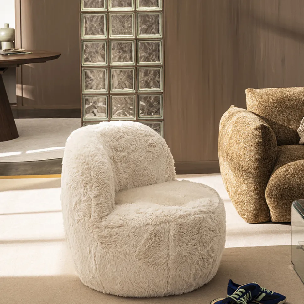 MO Fauteuil rond en fausse fourrure