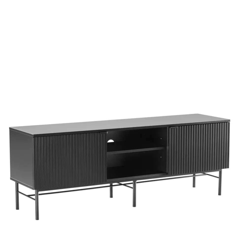 MOLLY Meuble tv 2 portes, 2 niches en bois et métal L150cm