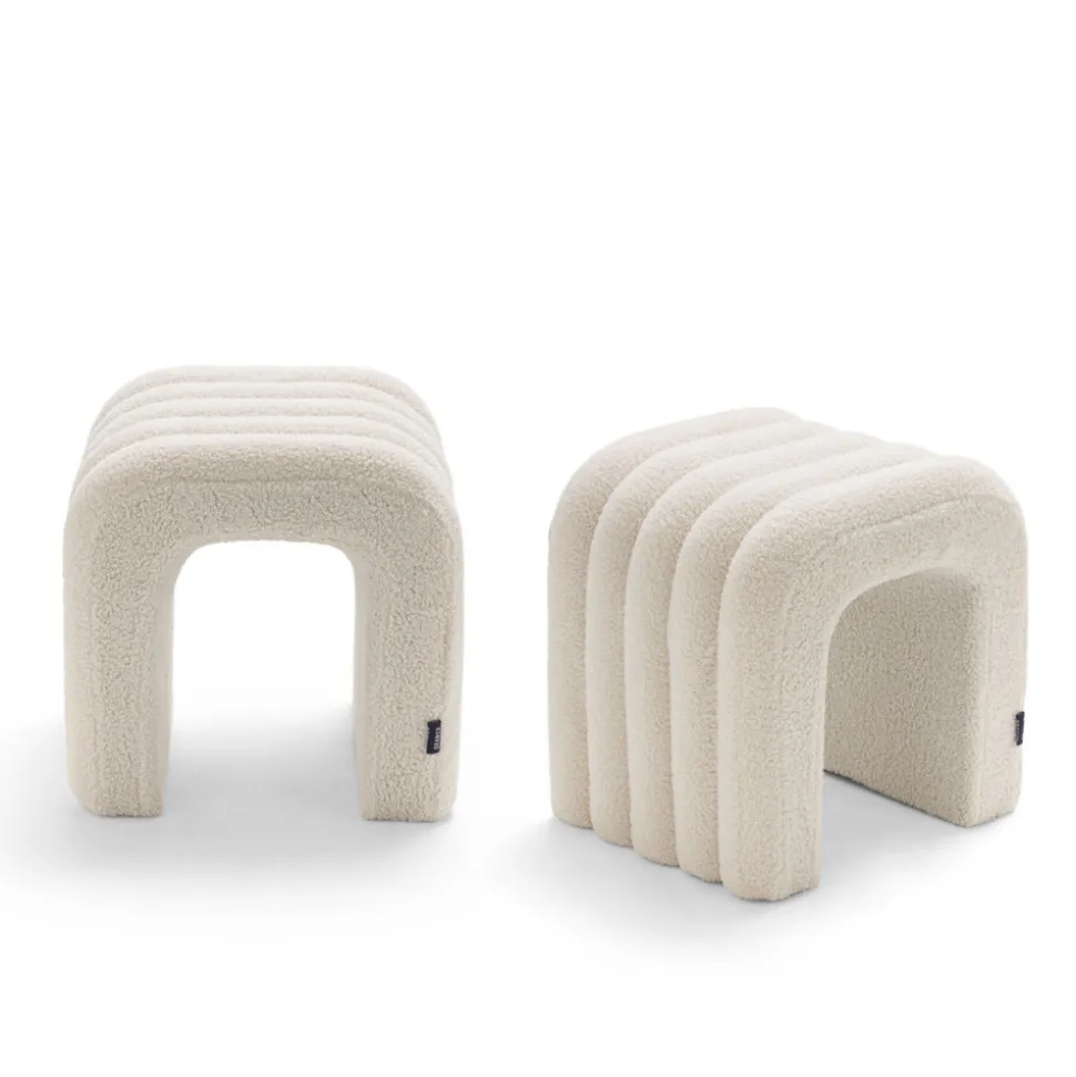 MUI Lot de 2 tabourets rembourrés en tissu bouclette