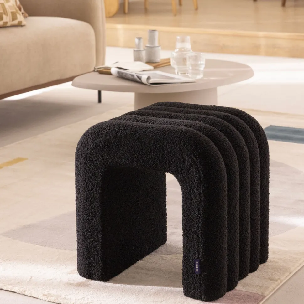 MUI Lot de 2 tabourets rembourrés en tissu bouclette