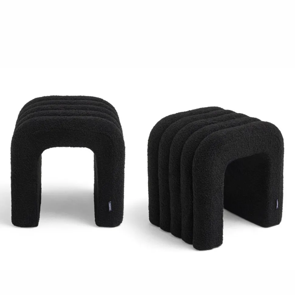 MUI Lot de 2 tabourets rembourrés en tissu bouclette