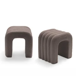 MUI Lot de 2 tabourets rembourrés en tissu bouclette