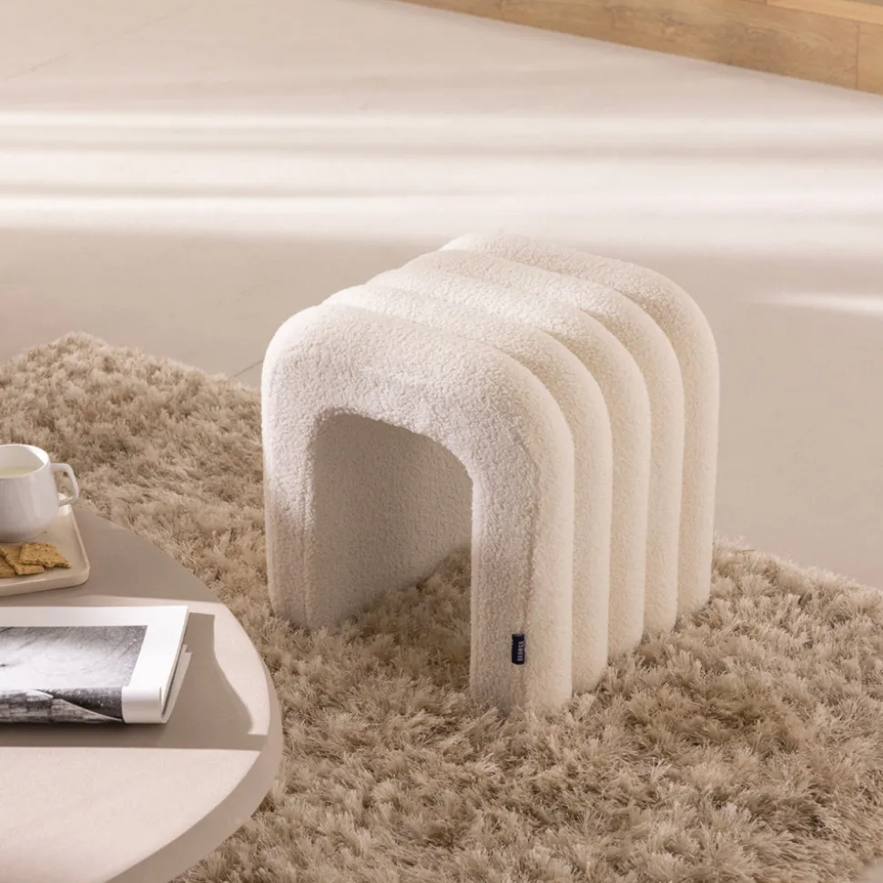 MUI Tabouret rembourré en tissu bouclette
