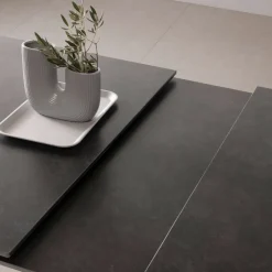 MYSTARA Table à manger extensible 6 à 8 personnes en céramique et métal 150-200x85cm