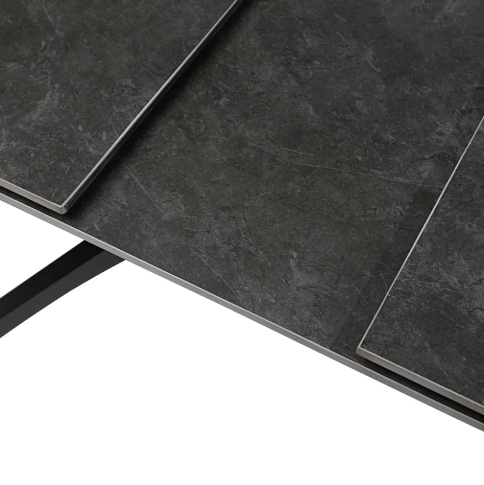 MYSTARA Table à manger extensible 6 à 8 personnes en céramique et métal 150-200x85cm