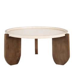NADOR Table basse en marbre et bois massif ø80cm