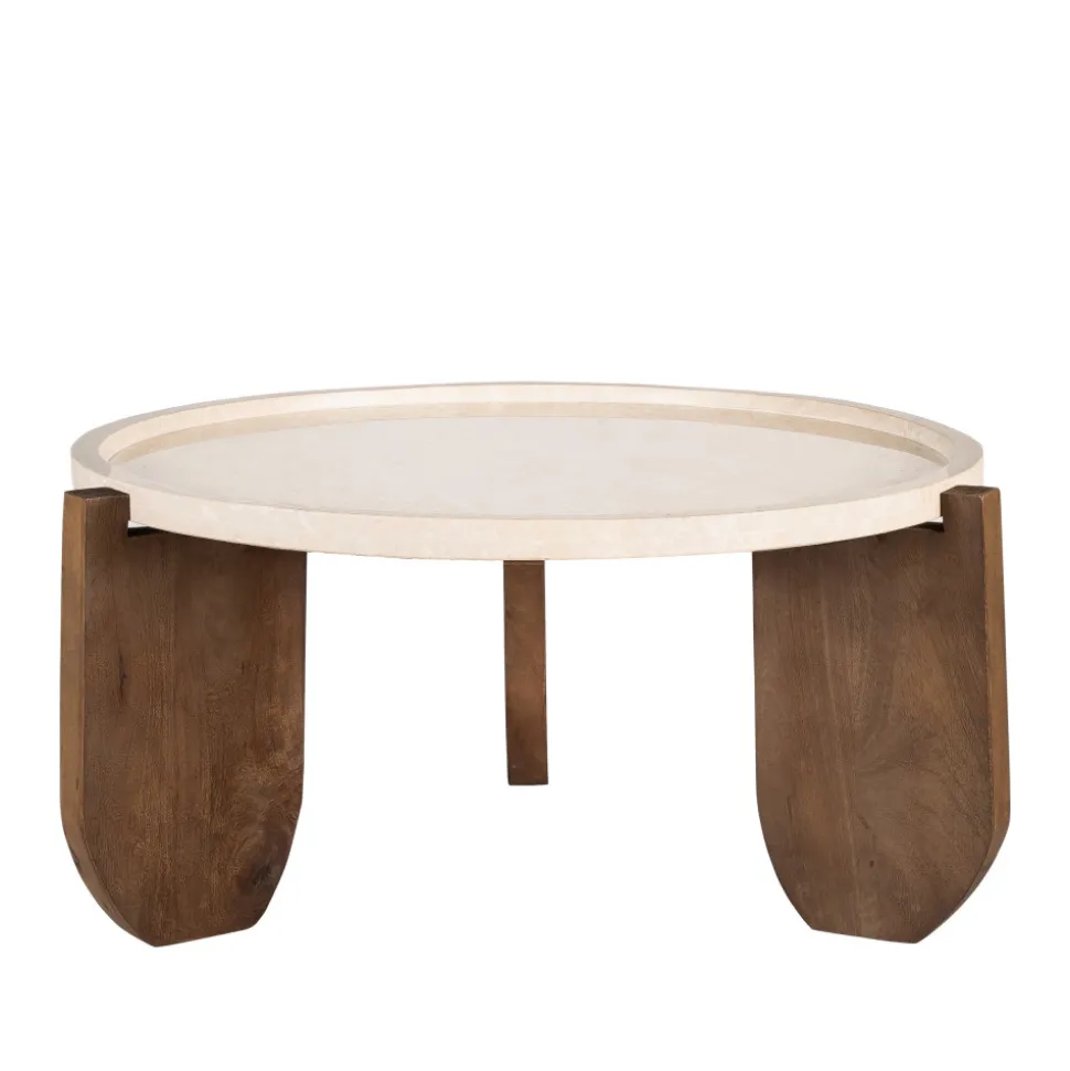 NADOR Table basse en marbre et bois massif ø80cm