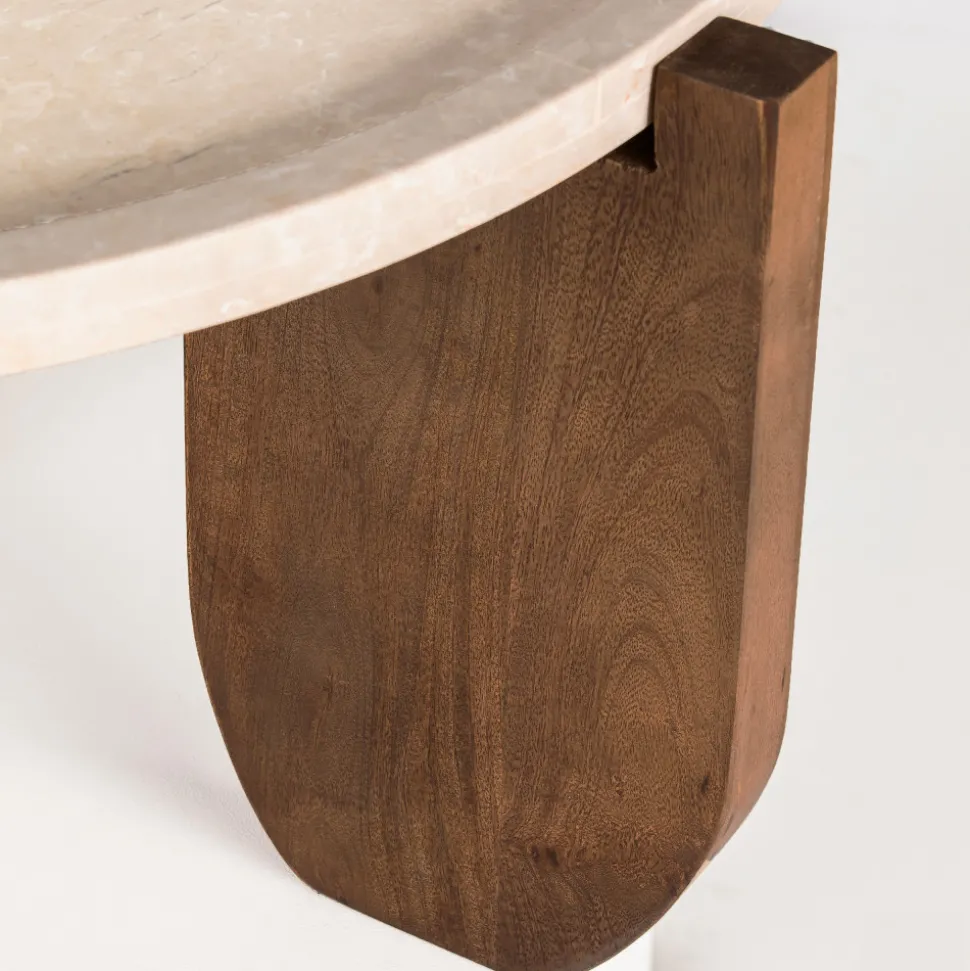 NADOR Table basse en marbre et bois massif ø80cm