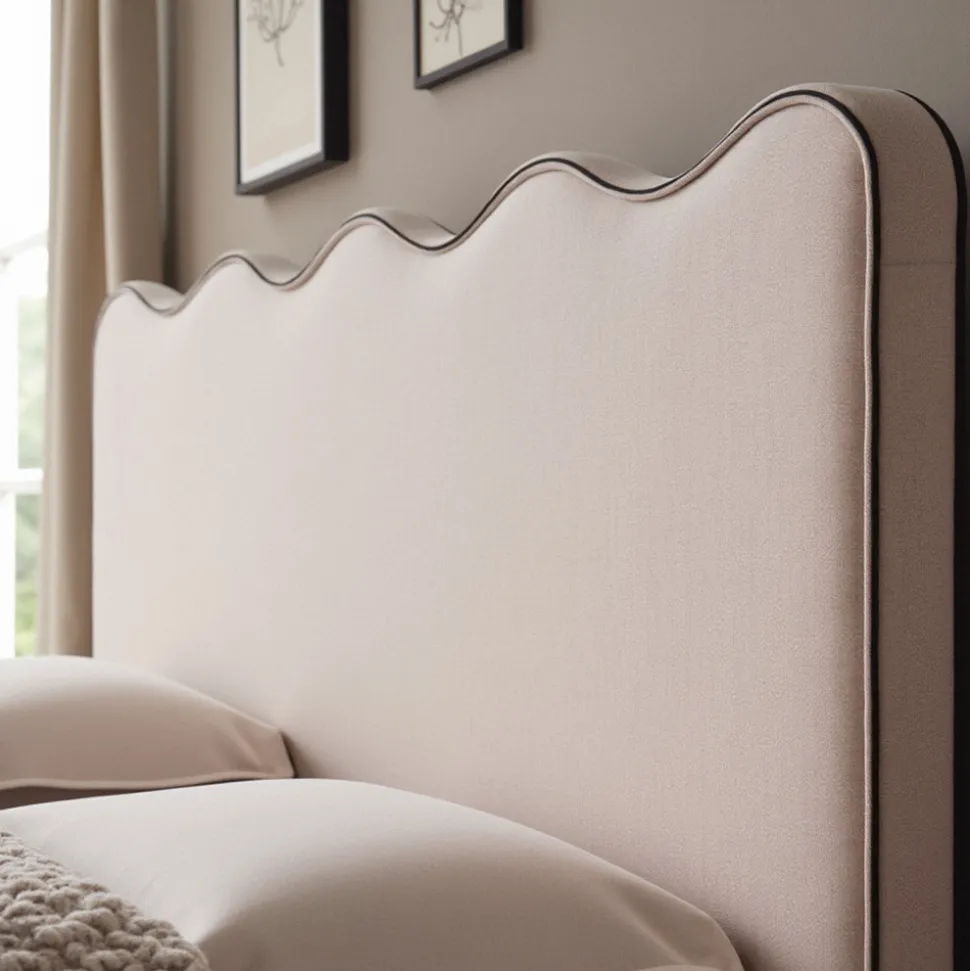 NAGOYA Lit coffre en tissu avec tête de lit ondulée 160x200cm