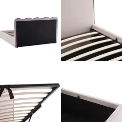 NAGOYA Lit coffre en tissu avec tête de lit ondulée 160x200cm