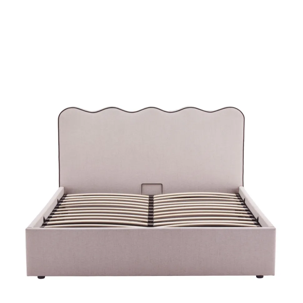 NAGOYA Lit coffre en tissu avec tête de lit ondulée 140x190cm