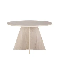 NARO Table à manger 4 personnes ronde effet travertin
