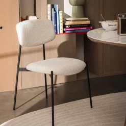 NELLY Lot de 2 chaises en tissu bouclette et métal