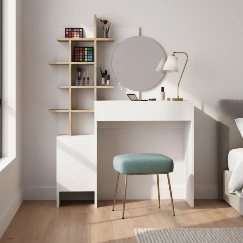 NIYA Coiffeuse 1 tiroir avec miroir L71,50cm