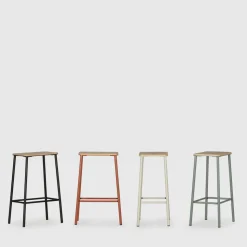 NOKI Lot de 2 tabourets de bar en bois et métal H65cm